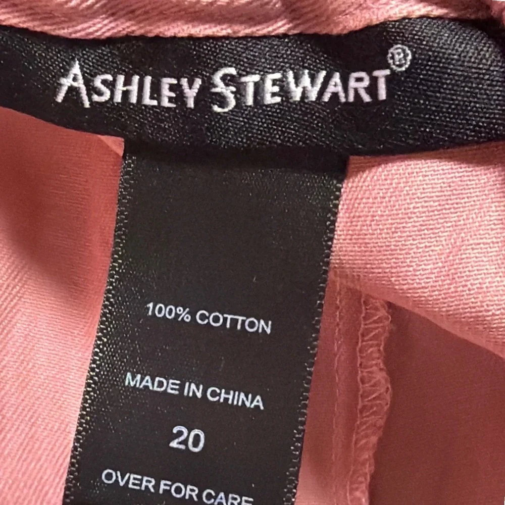 Ashley Stewart Wide Leg Pants Women 20 Pink Paperbag Waist Cotton Tie Belt Slit